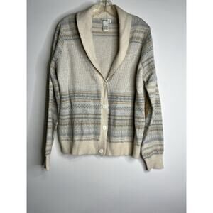 Orvis Pullover Sweater Sz XL Lambswool Blend Beige Aztec Southwest Boho